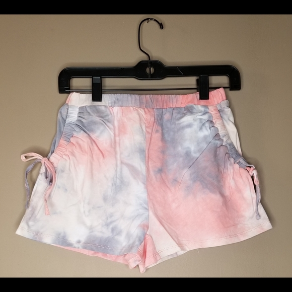 2 piece pink & purple tie dye crop top & ruched short lounge wear jogger set - Picture 4 of 5